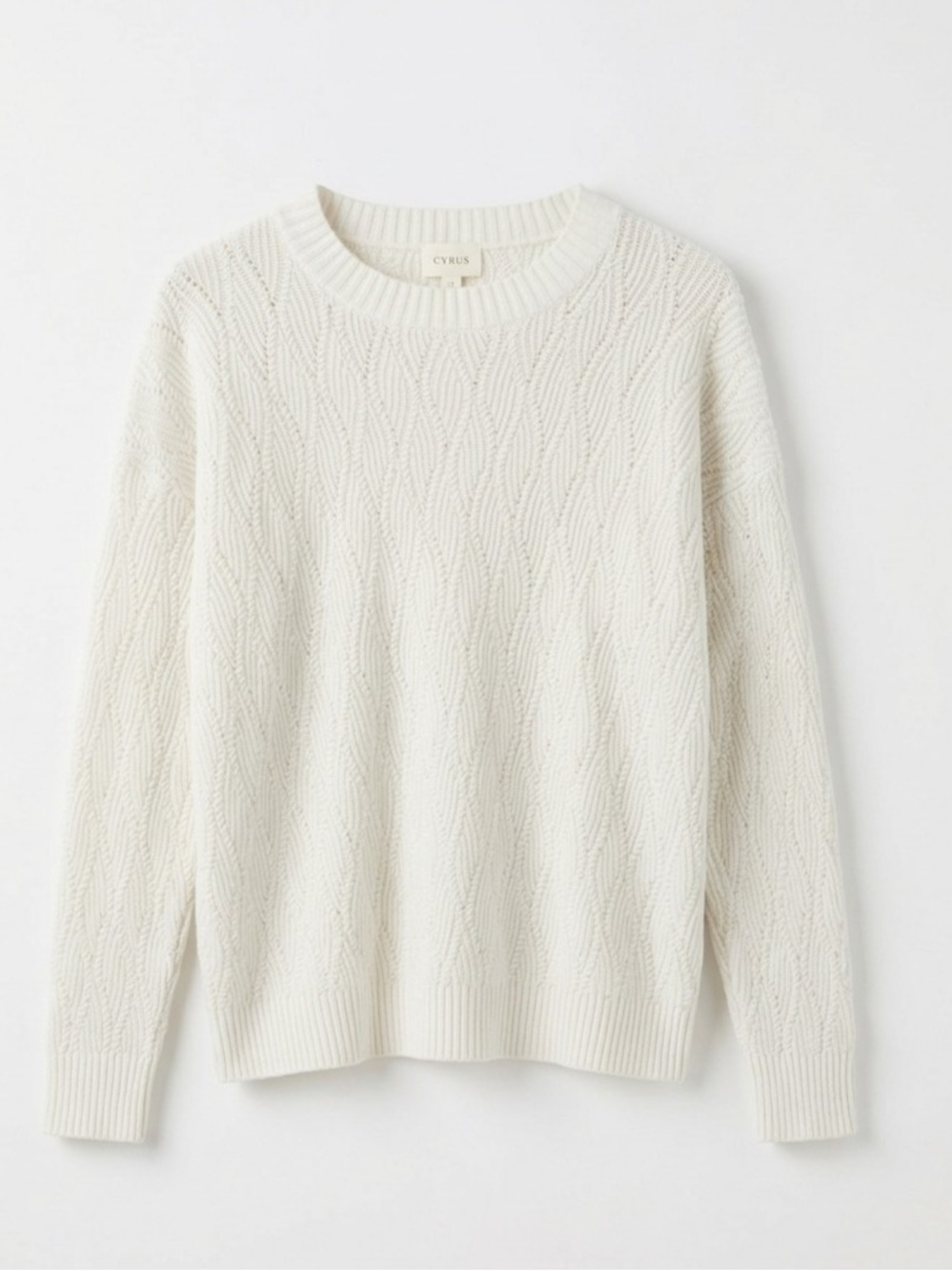 Cyrus Off-White Cable Knit Crewneck Sweater - Picture 1 of 10